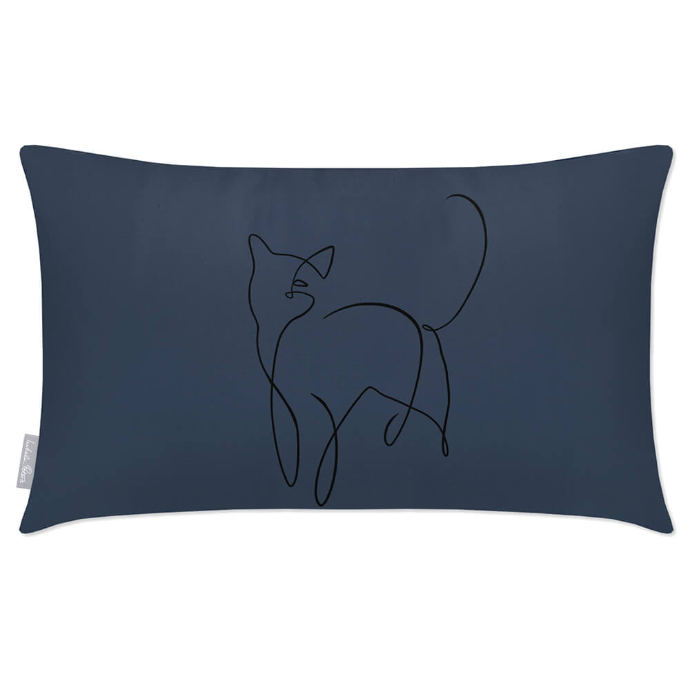 Outdoor Garden Waterproof Rectangle Cushion - Cat - Petrol Blue 50 x 30 cm by Izabela Peters