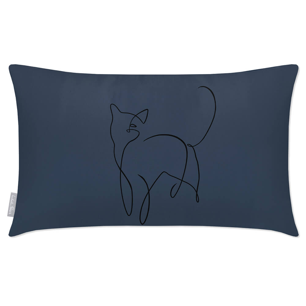 Outdoor Garden Waterproof Rectangle Cushion - Cat  Izabela Peters Petrol Blue 50 x 30 cm 