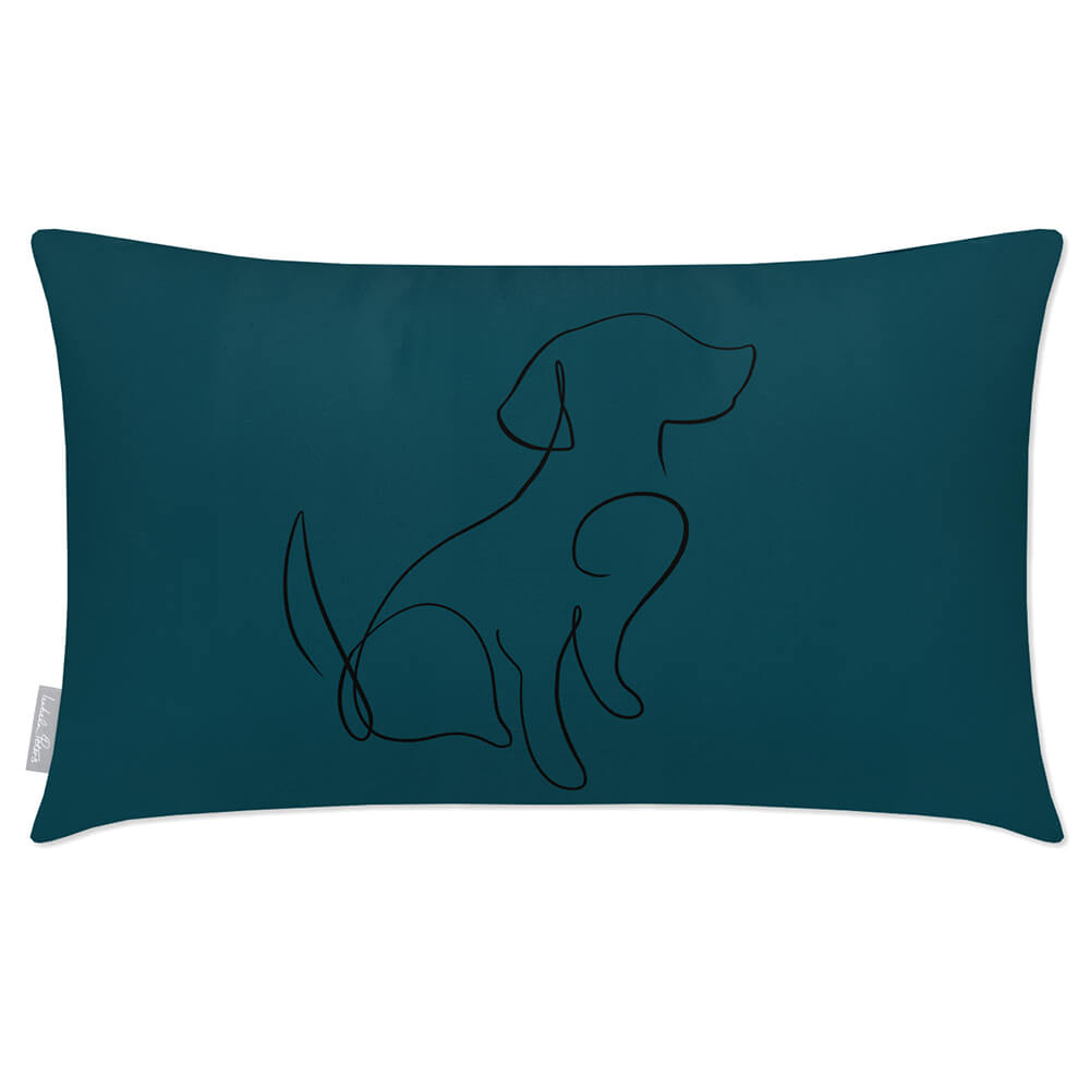 Outdoor Garden Waterproof Rectangle Cushion - Dog - Teal 50 x 30 cm by Izabela Peters