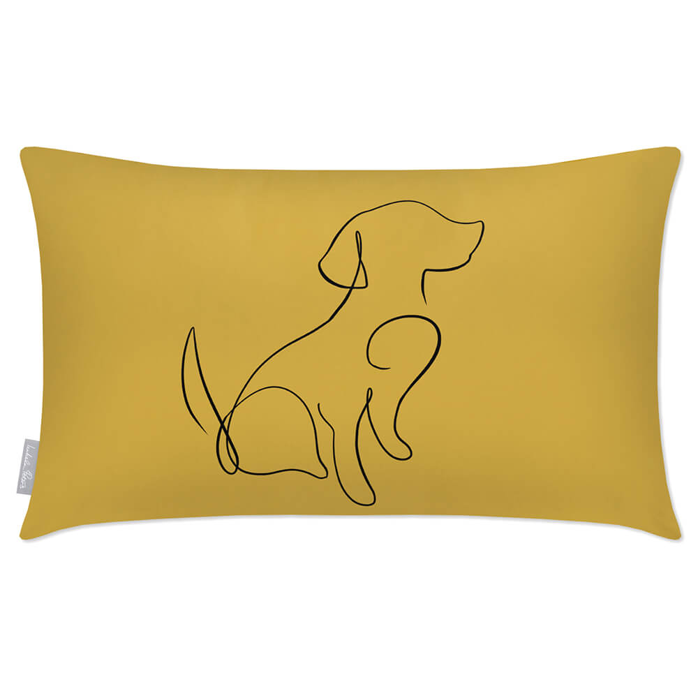 Outdoor Garden Waterproof Rectangle Cushion - Dog  Izabela Peters Mustard Ochre 50 x 30 cm 