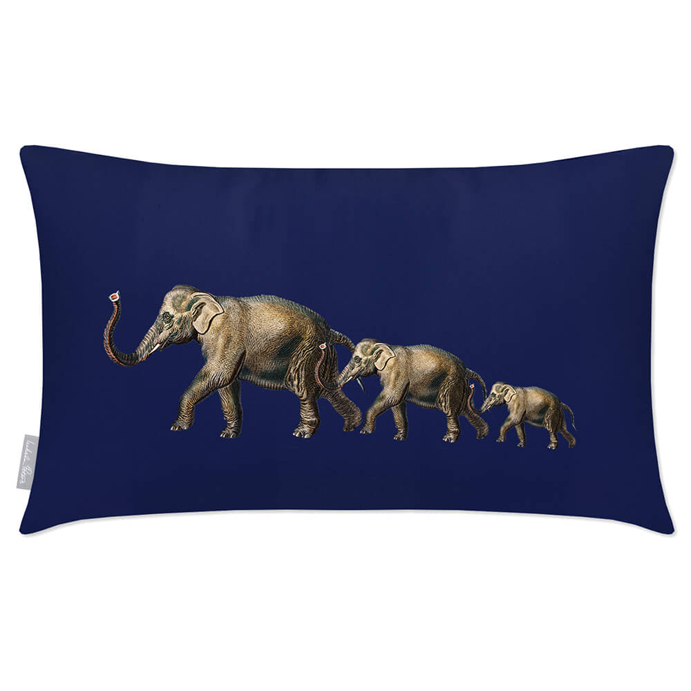 Outdoor Garden Waterproof Rectangle Cushion - Elephants - Midnight 50 x 30 cm by Izabela Peters