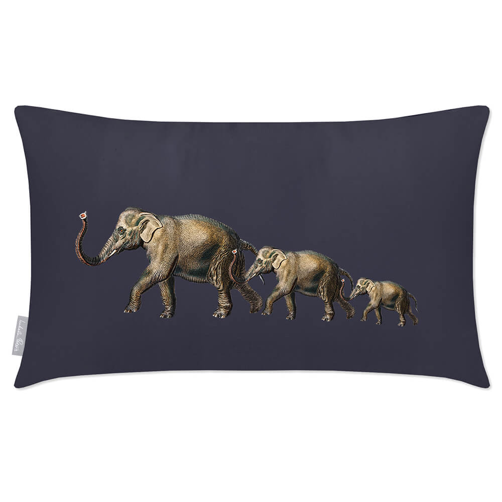 Outdoor Garden Waterproof Rectangle Cushion - Elephants - Graphite 50 x 30 cm by Izabela Peters