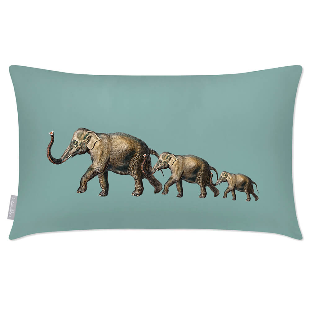 Outdoor Garden Waterproof Rectangle Cushion - Elephants - Blue Surf 50 x 30 cm by Izabela Peters