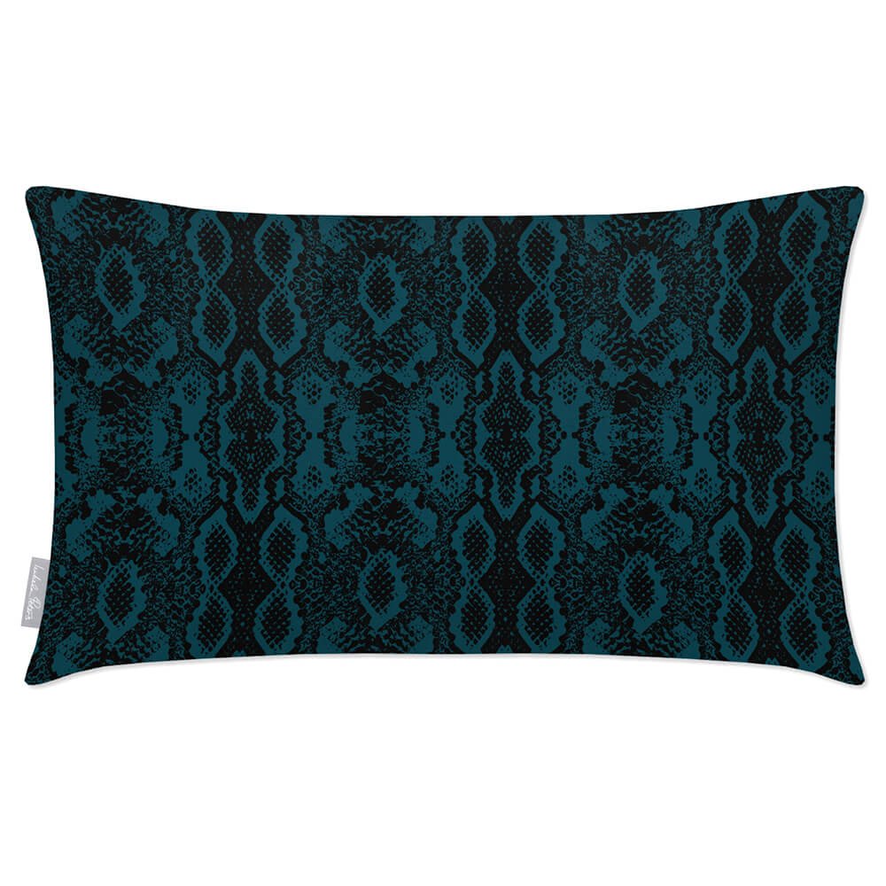 Outdoor Garden Waterproof Rectangle Cushion - Exotic Snake Print - Teal 50 x 30 cm by Izabela Peters