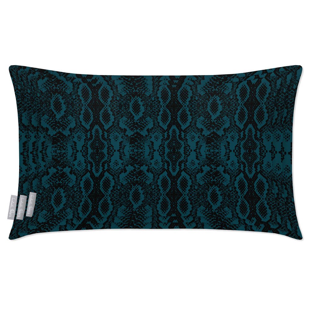 Outdoor Garden Waterproof Rectangle Cushion - Exotic Snake Print - Teal 50 x 30 cm by Izabela Peters