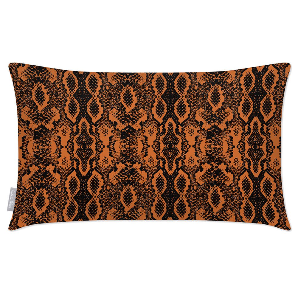 Outdoor Garden Waterproof Rectangle Cushion - Exotic Snake Print - Orange and Black 50 x 30 cm by Izabela Peters
