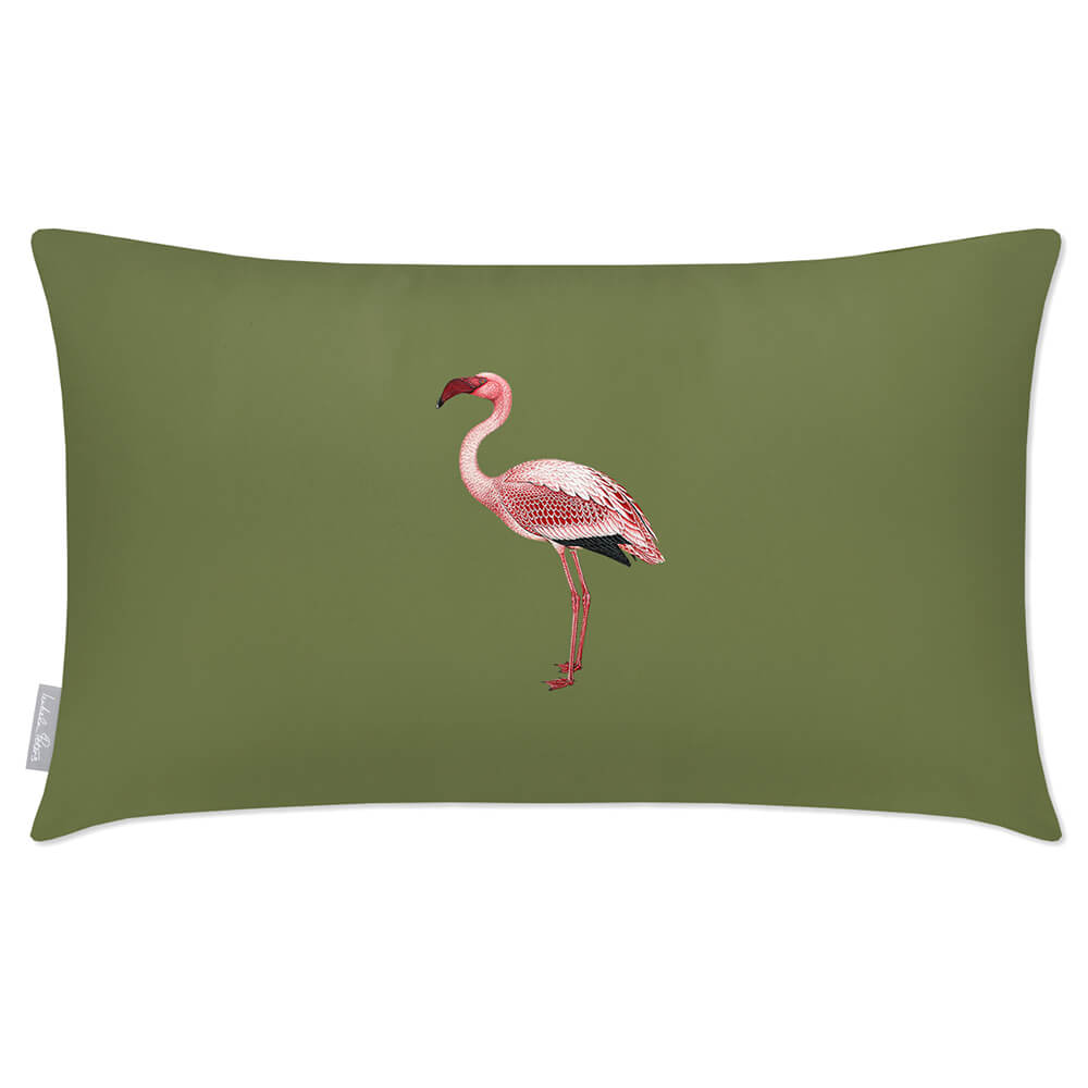 Outdoor Garden Waterproof Rectangle Cushion - Flamingo - Sage 50 x 30 cm by Izabela Peters