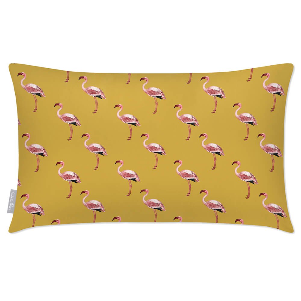 Outdoor Garden Waterproof Rectangle Cushion - Flamingos - Mustard 50 x 30 cm by Izabela Peters