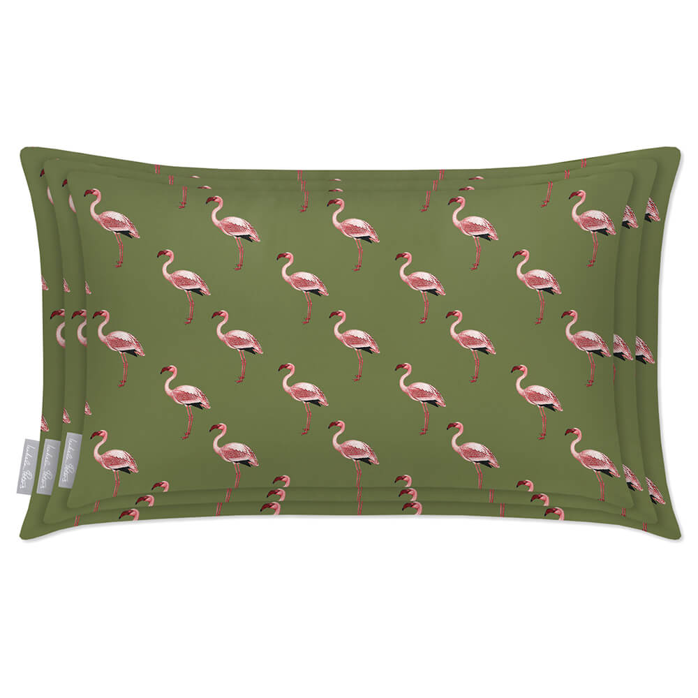 Outdoor Garden Waterproof Rectangle Cushion - Flamingos - Sage 50 x 30 cm by Izabela Peters