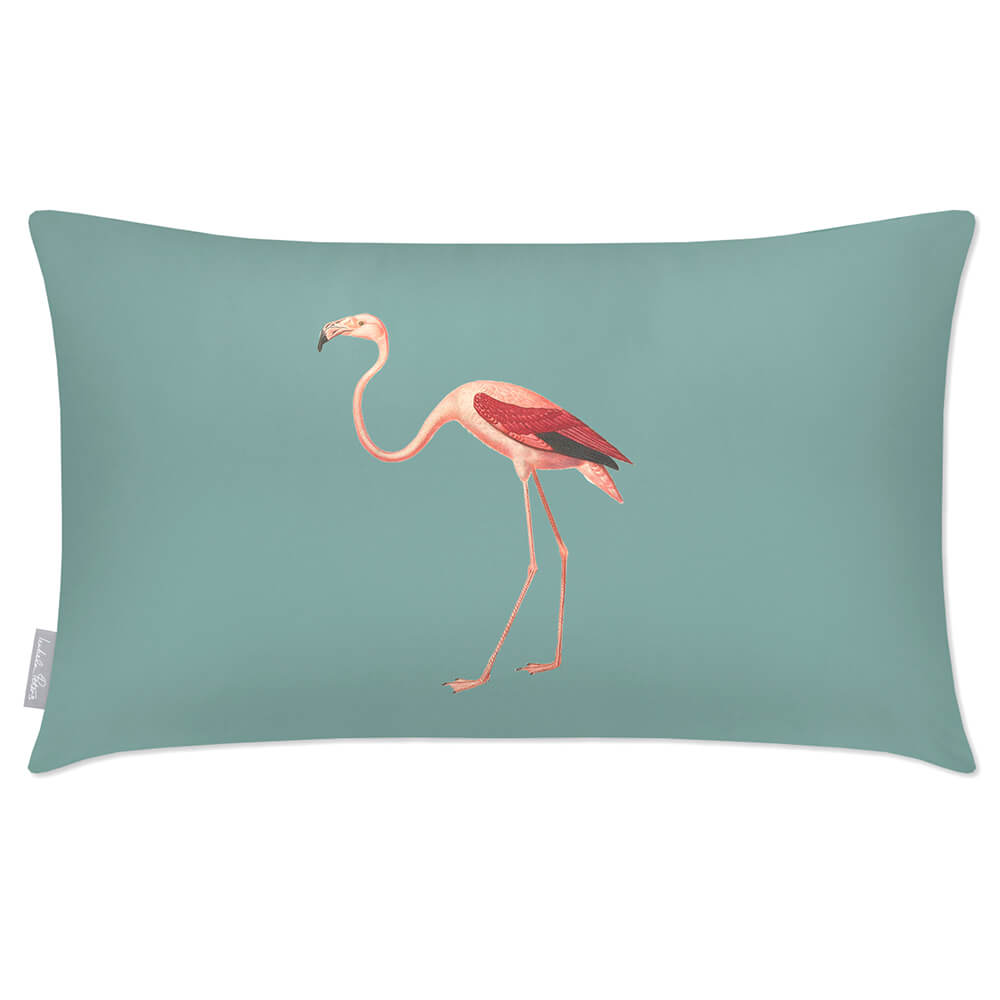 Outdoor Garden Waterproof Rectangle Cushion - Flora and Fauna Flamingo - Blue Surf 50 x 30 cm by Izabela Peters