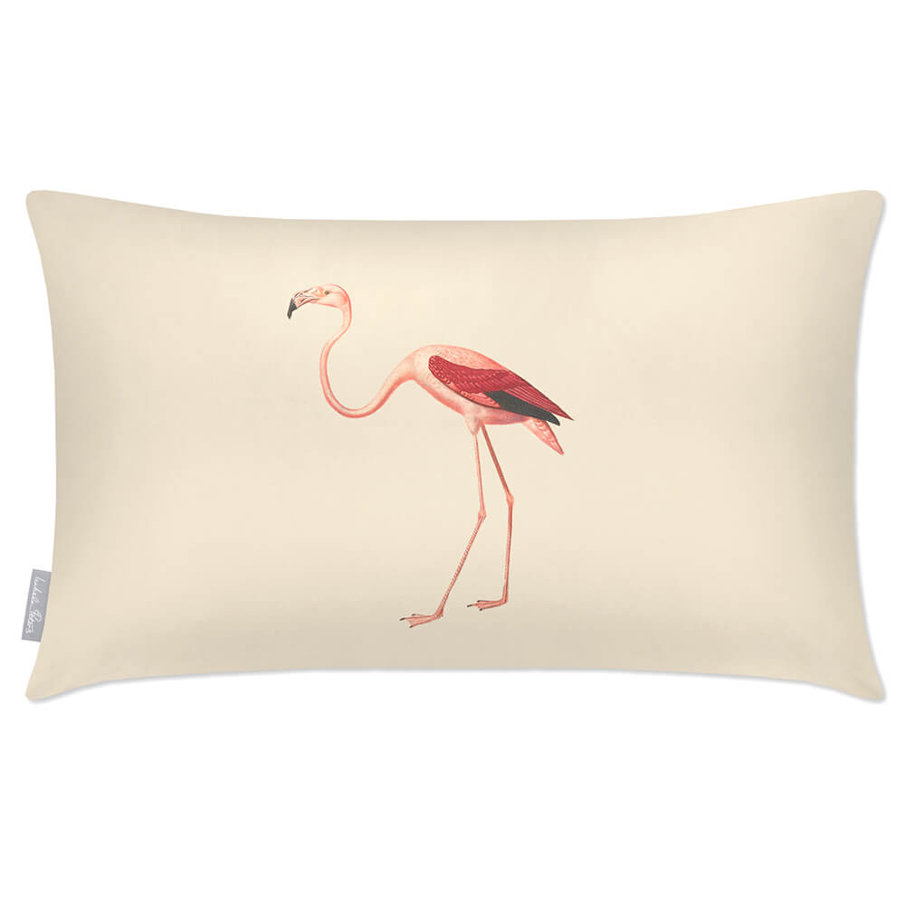 Outdoor Garden Waterproof Rectangle Cushion - Flora and Fauna Flamingo - Ivory Cream 50 x 30 cm by Izabela Peters