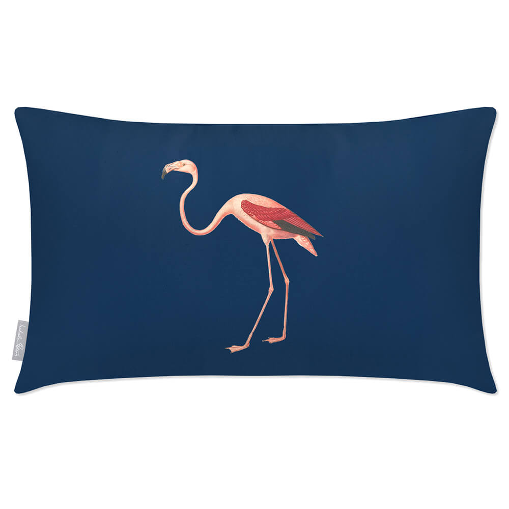 Outdoor Garden Waterproof Rectangle Cushion - Flora and Fauna Flamingo - Estate Blue 50 x 30 cm by Izabela Peters