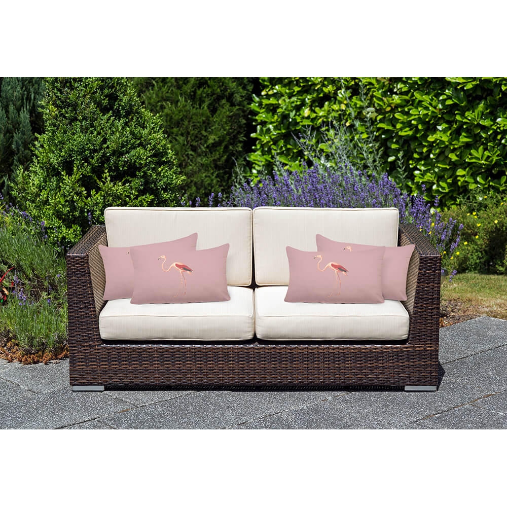 Outdoor Garden Waterproof Rectangle Cushion - Flora and Fauna Flamingo - Rosewater 50 x 30 cm by Izabela Peters