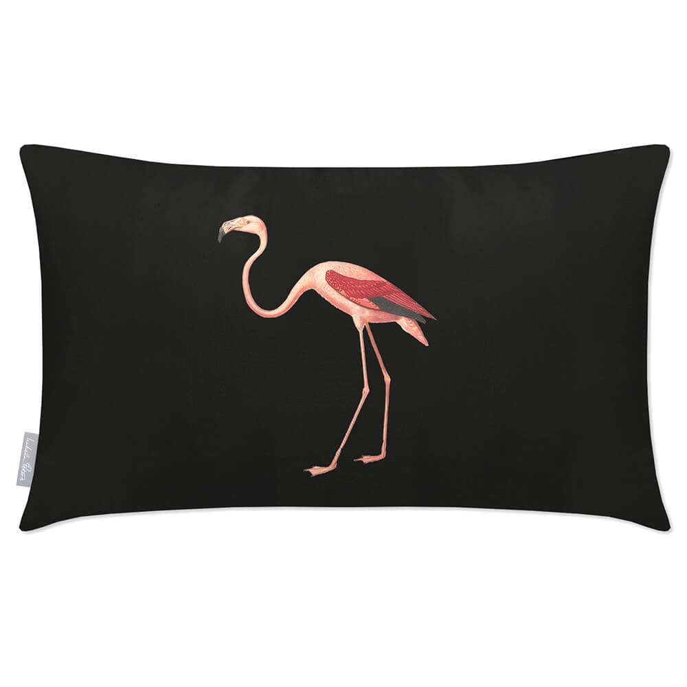 Outdoor Garden Waterproof Rectangle Cushion - Flora and Fauna Flamingo - Charcoal 50 x 30 cm by Izabela Peters