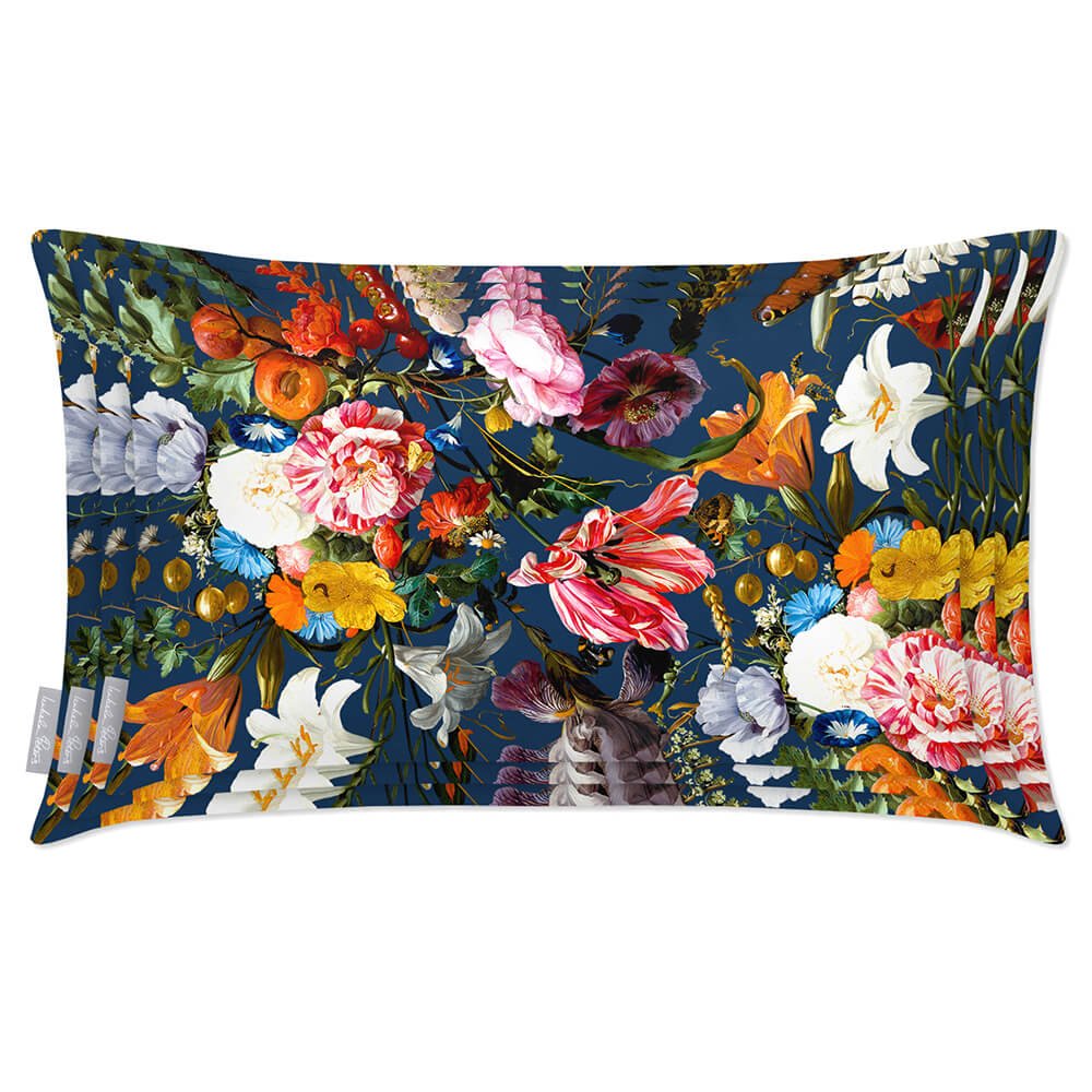 Outdoor Garden Waterproof Rectangle Cushion - Floral Dream - Estate Blue 50 x 30 cm by Izabela Peters