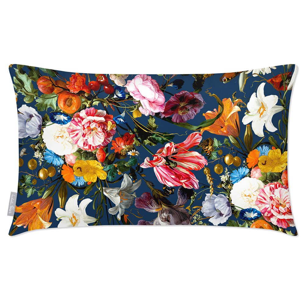 Outdoor Garden Waterproof Rectangle Cushion - Floral Dream - Estate Blue 50 x 30 cm by Izabela Peters