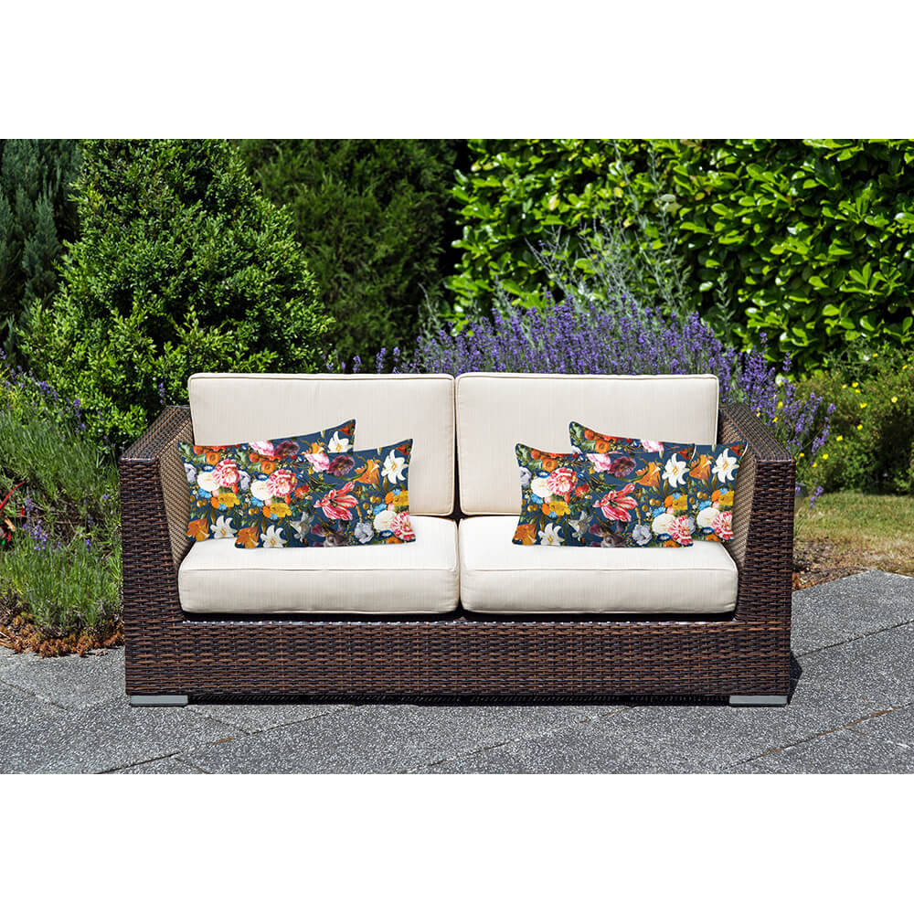 Outdoor Garden Waterproof Rectangle Cushion - Floral Dream - Estate Blue 50 x 30 cm by Izabela Peters