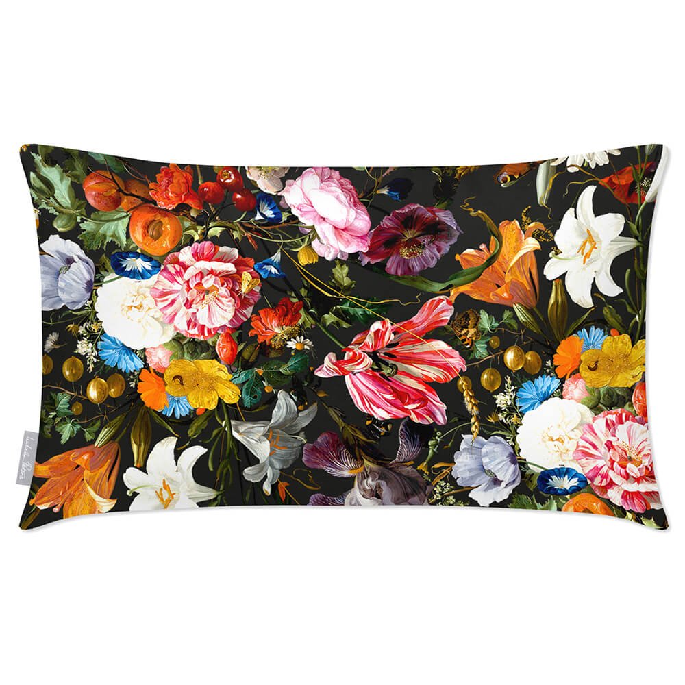Outdoor Garden Waterproof Rectangle Cushion - Floral Dream - Charcoal 50 x 30 cm by Izabela Peters