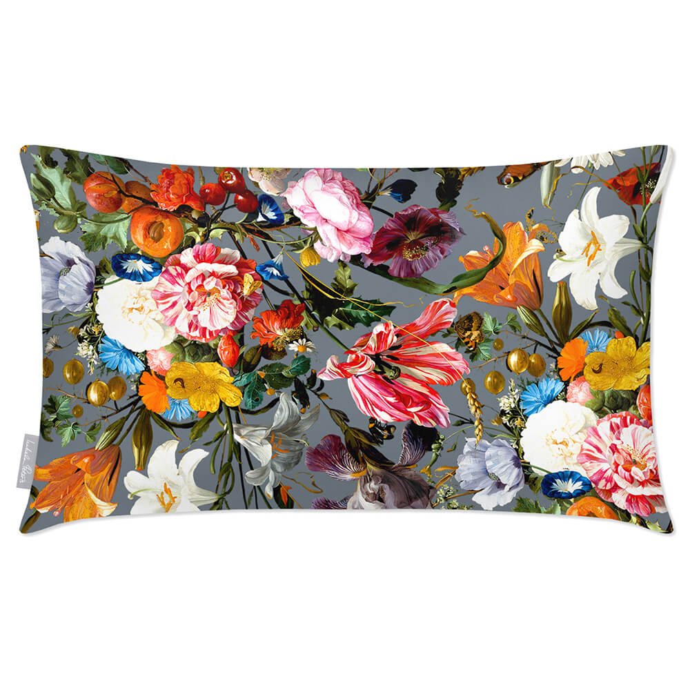 Outdoor Garden Waterproof Rectangle Cushion - Floral Dream - French Grey 50 x 30 cm by Izabela Peters