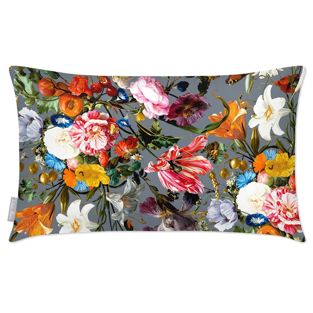 Outdoor Garden Waterproof Rectangle Cushion - Floral Dream Luxury Outdoor Cushions Izabela Peters French Grey 50 x 30 cm 