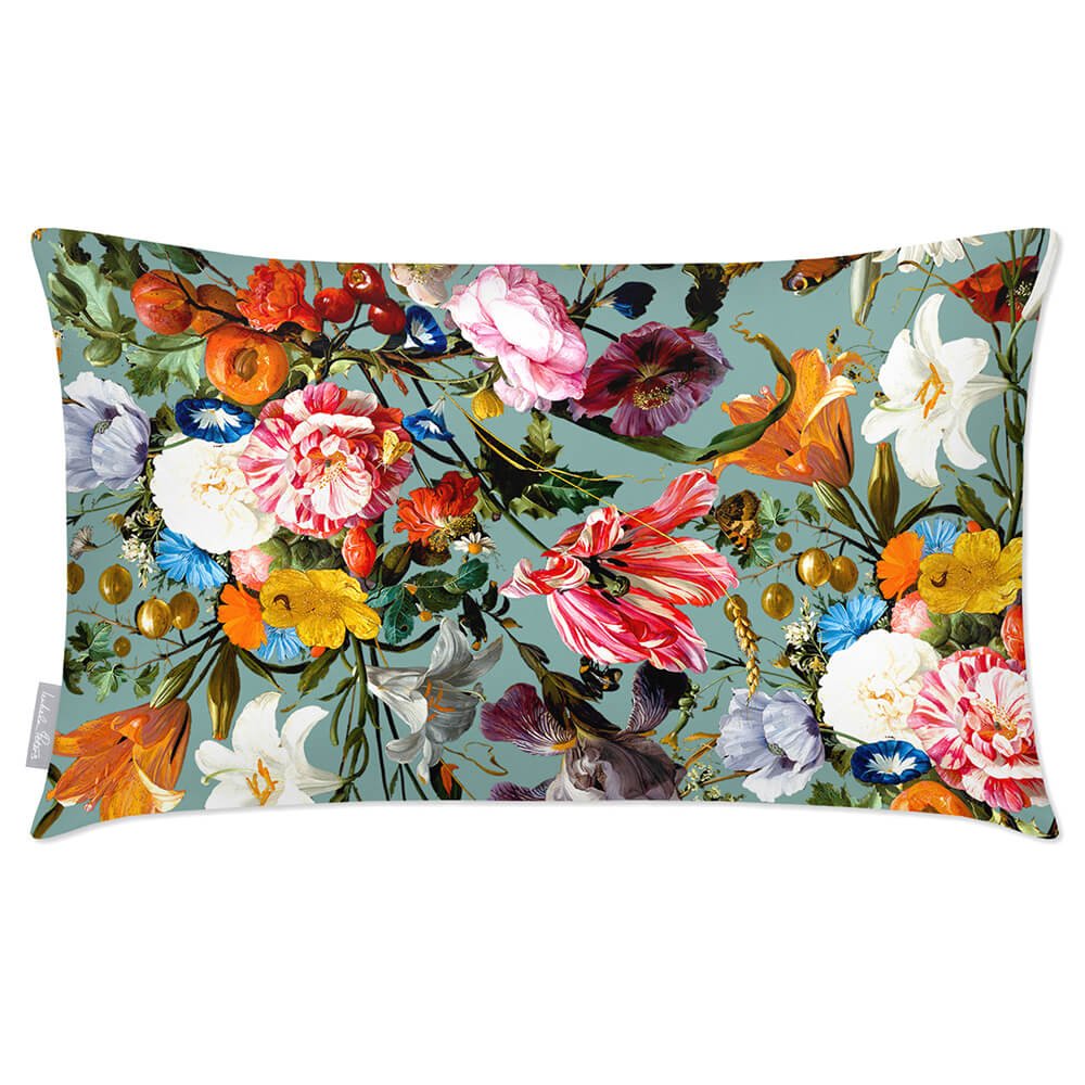 Outdoor Garden Waterproof Rectangle Cushion - Floral Dream - Blue Surf 50 x 30 cm by Izabela Peters