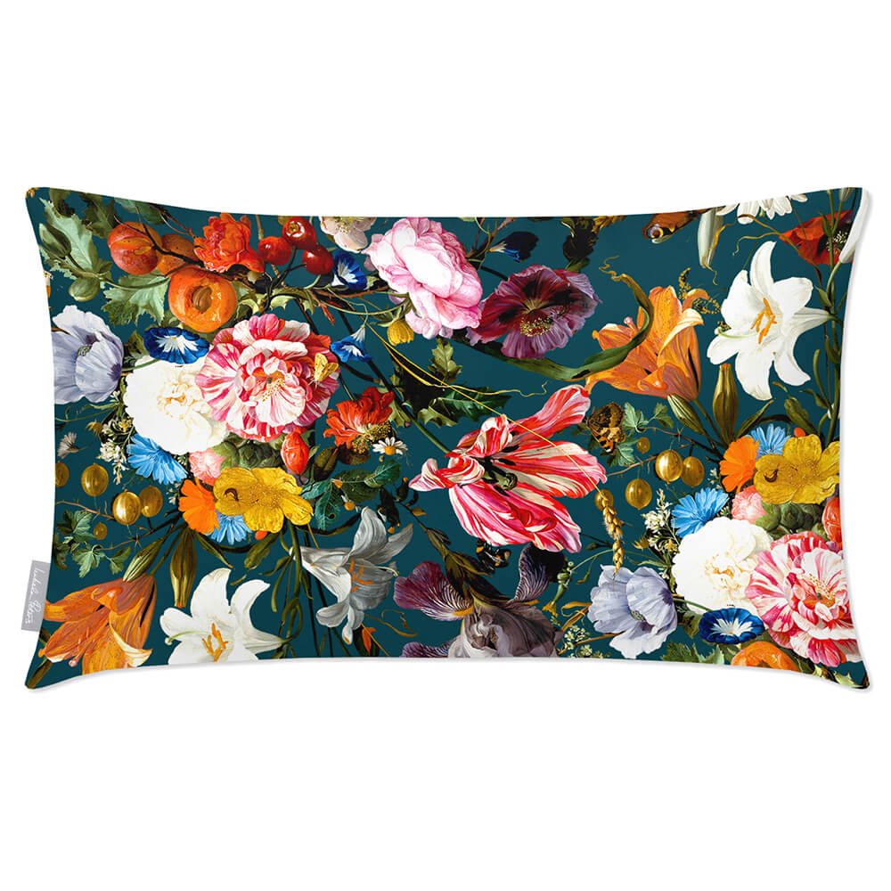 Outdoor Garden Waterproof Rectangle Cushion - Floral Dream - Teal 50 x 30 cm by Izabela Peters