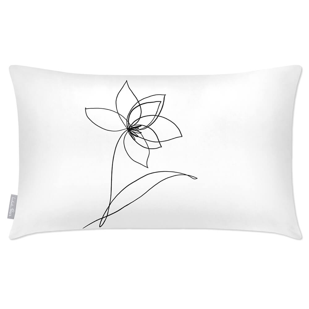 Outdoor Garden Waterproof Rectangle Cushion - Flower - White and Black 50 x 30 cm by Izabela Peters