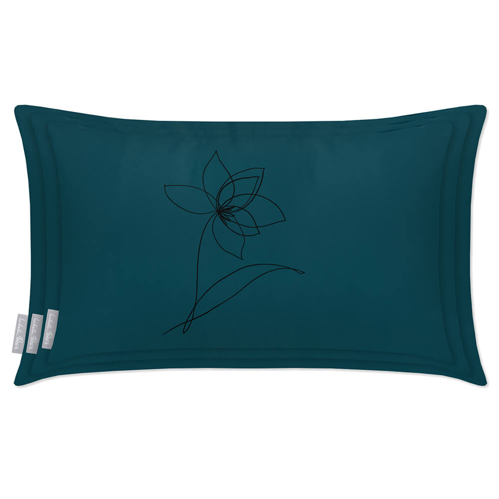 Outdoor Garden Waterproof Rectangle Cushion - Flower - Teal 50 x 30 cm by Izabela Peters