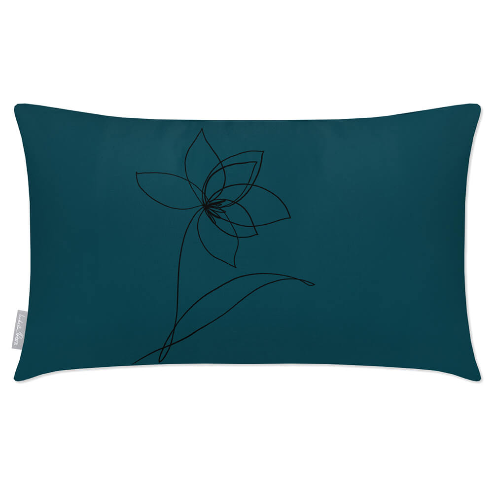 Outdoor Garden Waterproof Rectangle Cushion - Flower - Teal 50 x 30 cm by Izabela Peters