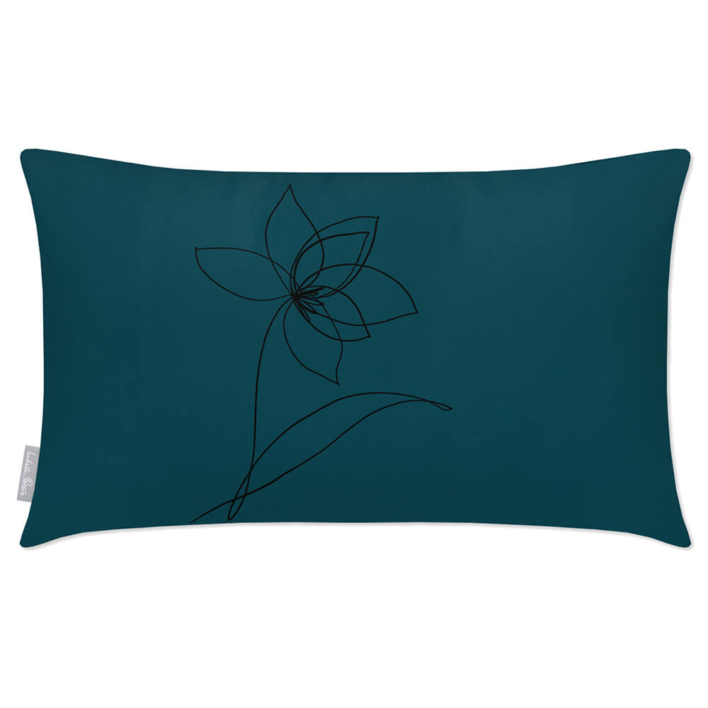 Outdoor Garden Waterproof Rectangle Cushion - Flower  Izabela Peters Teal 50 x 30 cm 