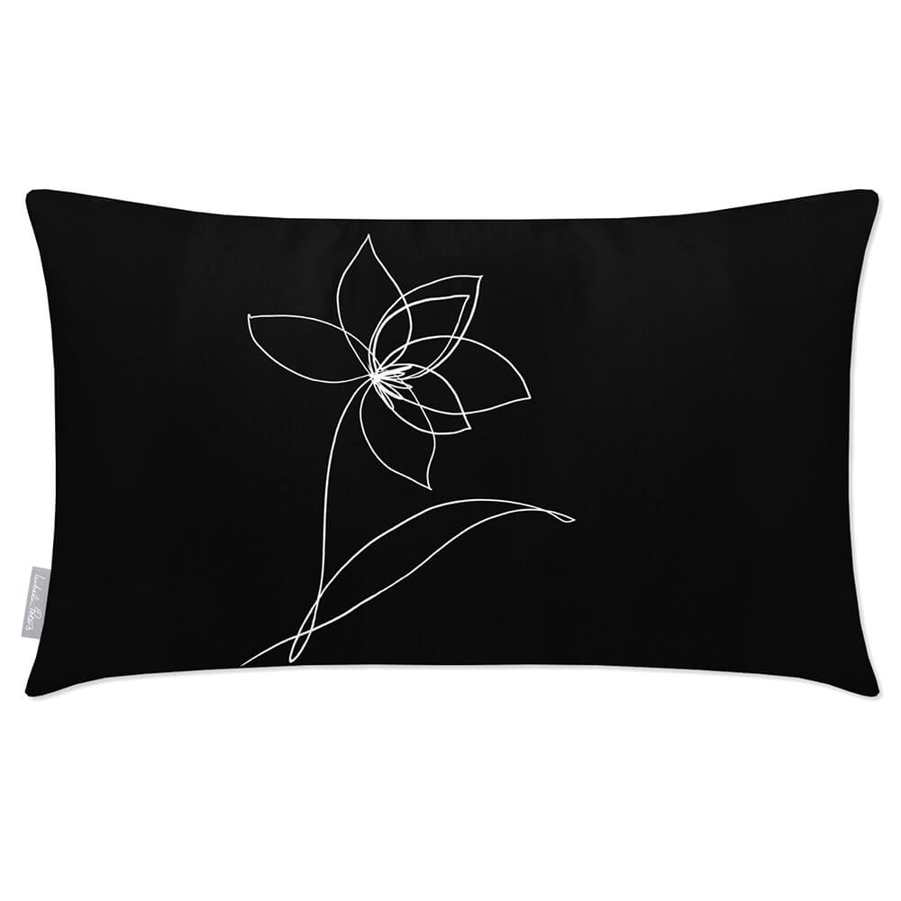 Outdoor Garden Waterproof Rectangle Cushion - Flower  Izabela Peters Black And White 50 x 30 cm 