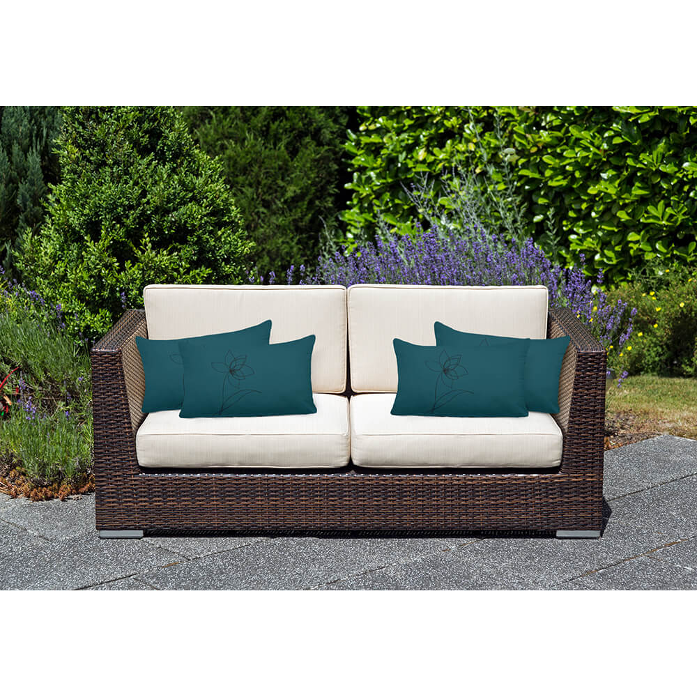 Outdoor Garden Waterproof Rectangle Cushion - Flower - Teal 50 x 30 cm by Izabela Peters