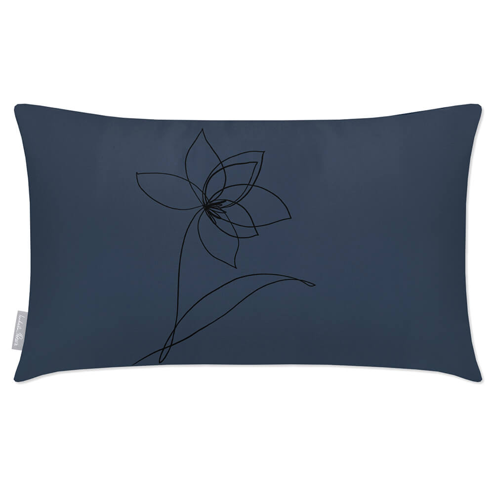 Outdoor Garden Waterproof Rectangle Cushion - Flower - Petrol Blue 50 x 30 cm by Izabela Peters