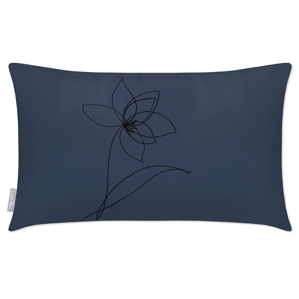 Outdoor Garden Waterproof Rectangle Cushion - Flower  Izabela Peters Petrol Blue 50 x 30 cm 