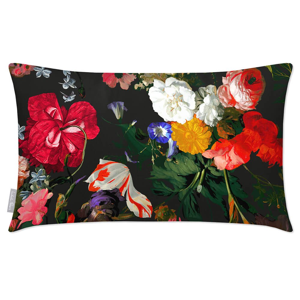 Outdoor Garden Waterproof Rectangle Cushion - Garden Bouquet - Charcoal 50 x 30 cm by Izabela Peters