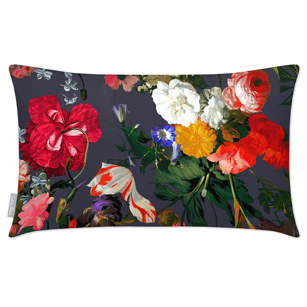 Outdoor Garden Waterproof Rectangle Cushion - Garden Bouquet - Graphite 50 x 30 cm by Izabela Peters