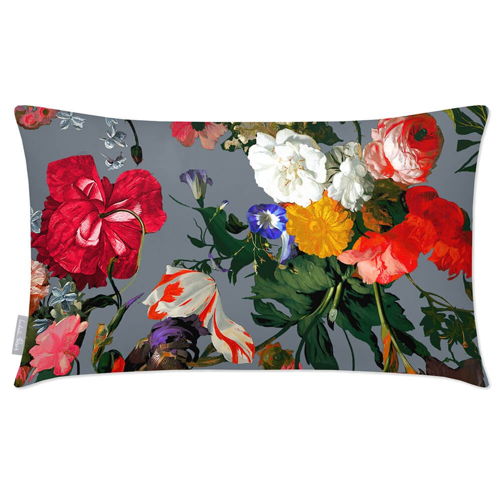 Outdoor Garden Waterproof Rectangle Cushion - Garden Bouquet - French Grey 50 x 30 cm by Izabela Peters