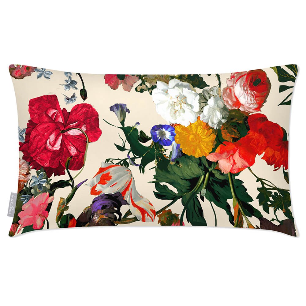 Outdoor Garden Waterproof Rectangle Cushion - Garden Bouquet - Ivory Cream 50 x 30 cm by Izabela Peters