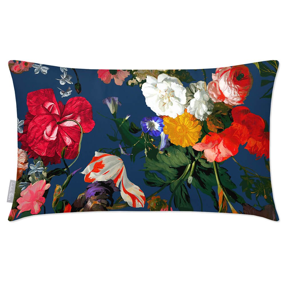 Outdoor Garden Waterproof Rectangle Cushion - Garden Bouquet - Estate Blue 50 x 30 cm by Izabela Peters