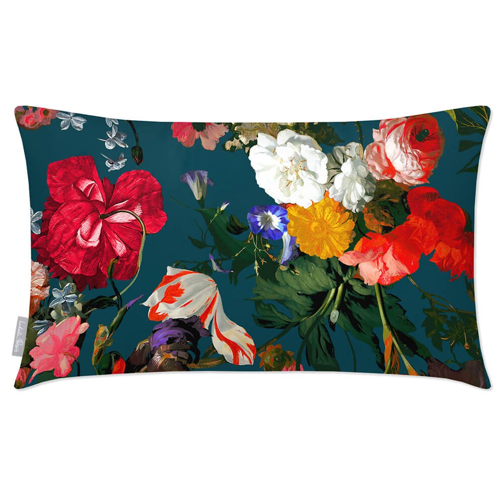 Outdoor Garden Waterproof Rectangle Cushion - Garden Bouquet Luxury Outdoor Cushions Izabela Peters Teal 50 x 30 cm 