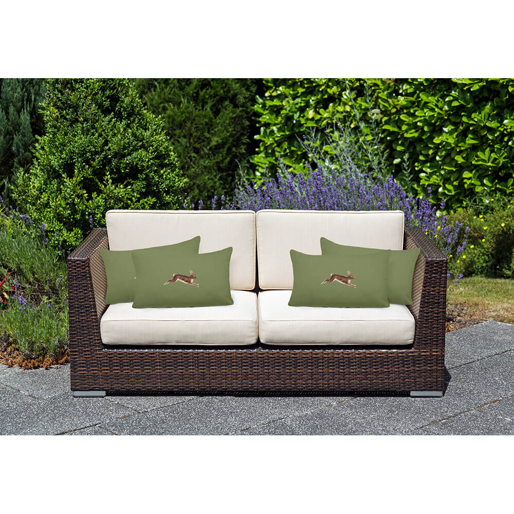 Outdoor Garden Waterproof Rectangle Cushion - Hare - Sage 50 x 30 cm by Izabela Peters