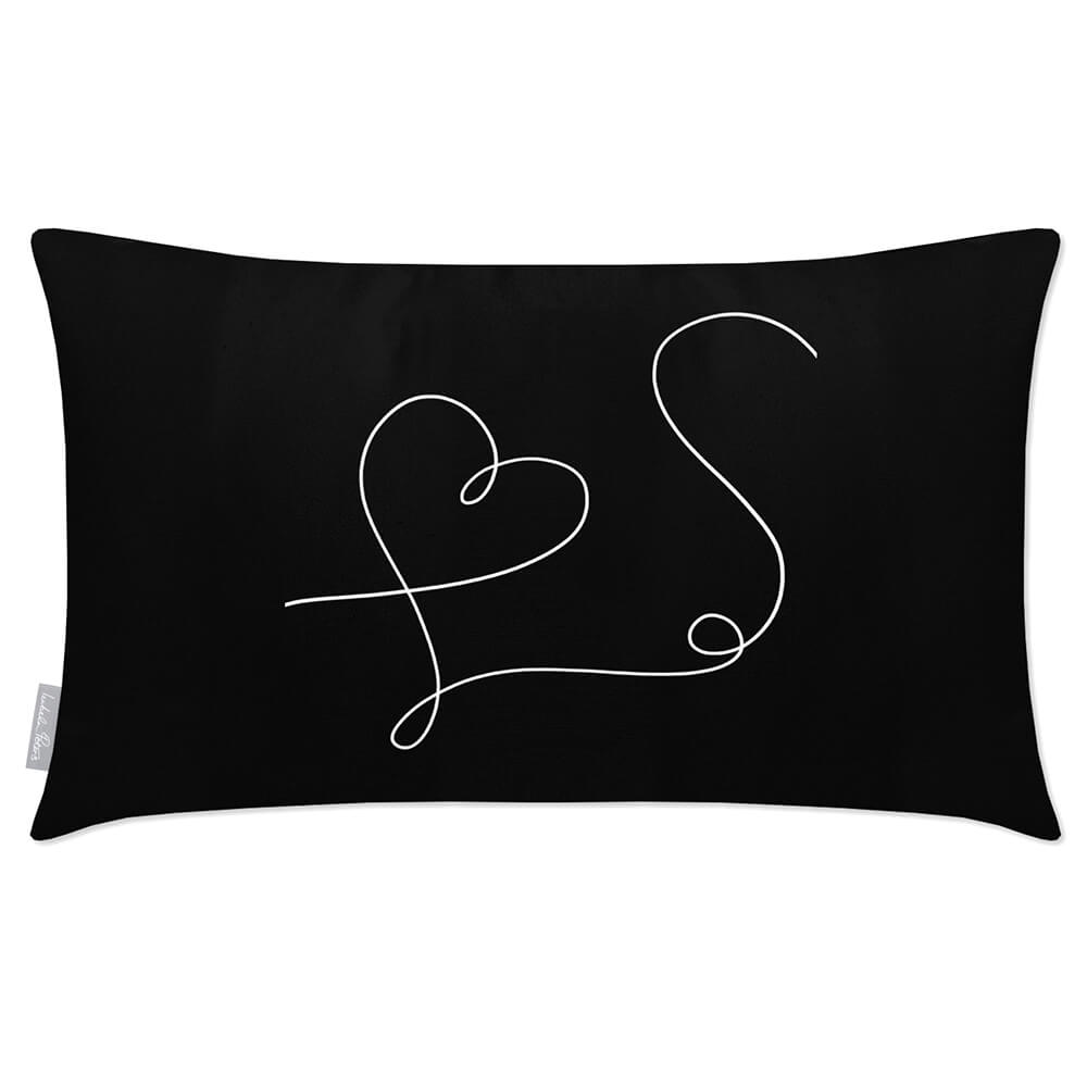Outdoor Garden Waterproof Rectangle Cushion - Heart - Black And White 50 x 30 cm by Izabela Peters