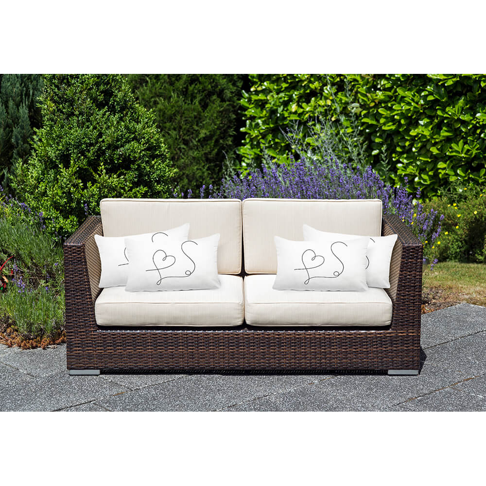 Outdoor Garden Waterproof Rectangle Cushion - Heart - White and Black 50 x 30 cm by Izabela Peters