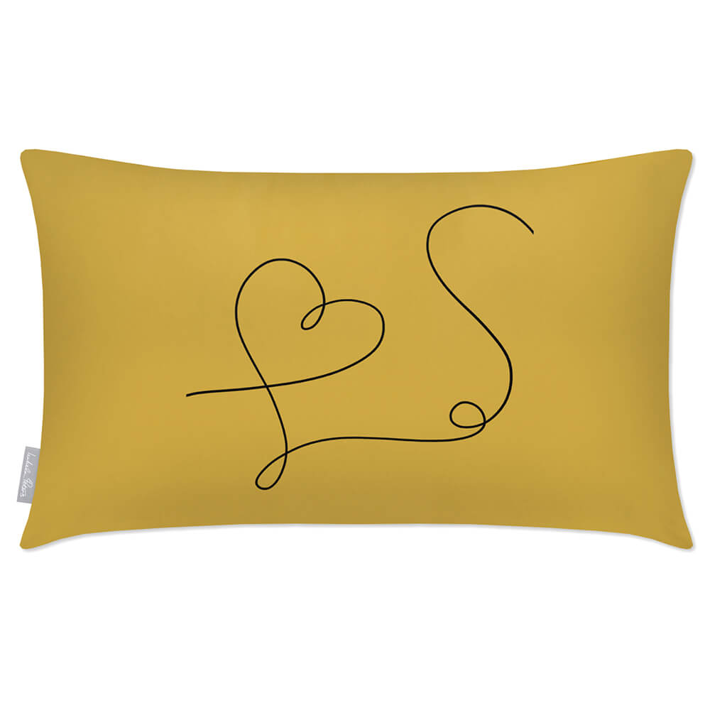 Outdoor Garden Waterproof Rectangle Cushion - Heart - Mustard Ochre 50 x 30 cm by Izabela Peters