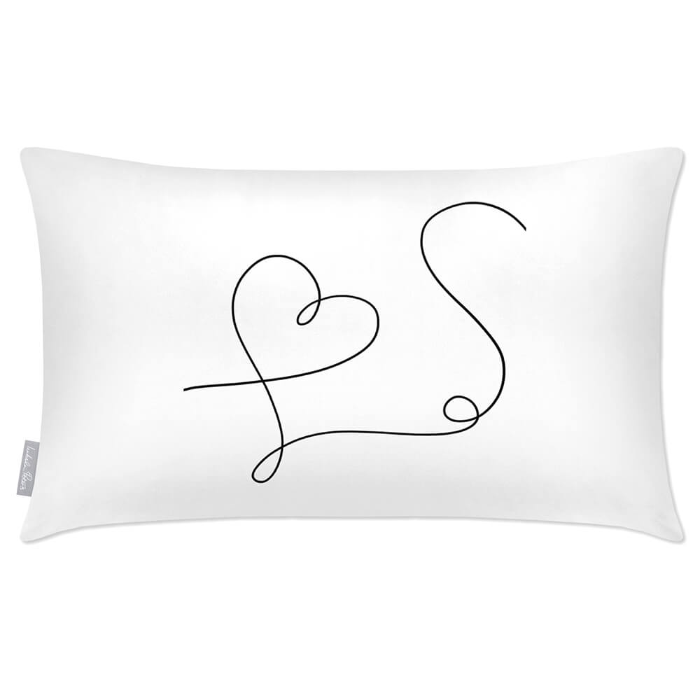 Outdoor Garden Waterproof Rectangle Cushion - Heart - White and Black 50 x 30 cm by Izabela Peters