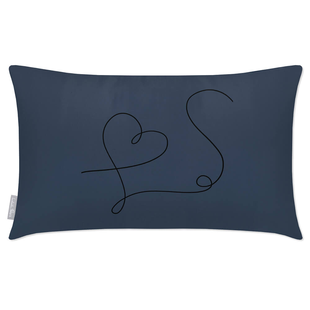 Outdoor Garden Waterproof Rectangle Cushion - Heart - Petrol Blue 50 x 30 cm by Izabela Peters