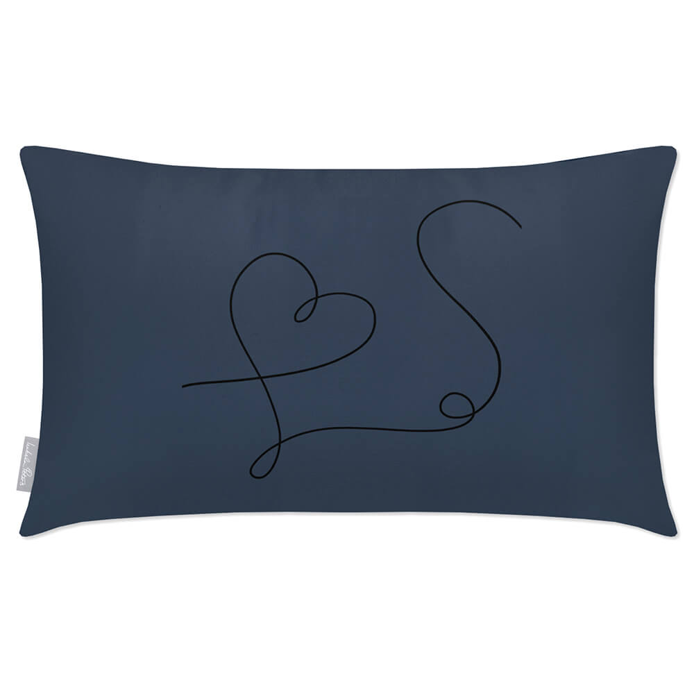Outdoor Garden Waterproof Rectangle Cushion - Heart  Izabela Peters Petrol Blue 50 x 30 cm 