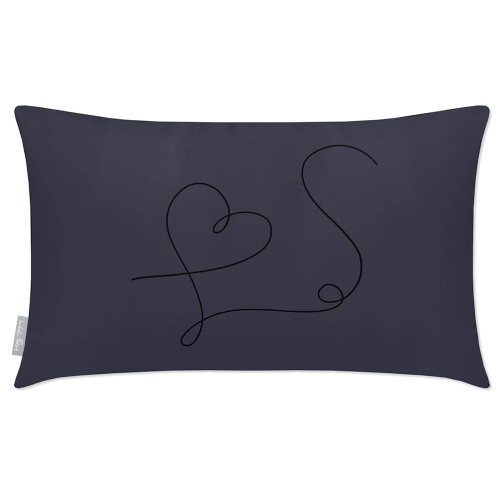 Outdoor Garden Waterproof Rectangle Cushion - Heart - Graphite 50 x 30 cm by Izabela Peters