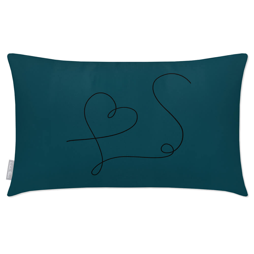 Outdoor Garden Waterproof Rectangle Cushion - Heart - Teal 50 x 30 cm by Izabela Peters