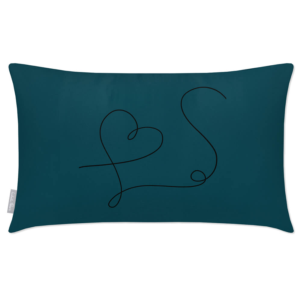 Outdoor Garden Waterproof Rectangle Cushion - Heart  Izabela Peters Teal 50 x 30 cm 